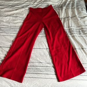 Red Zara High Waist Wide Leg Flare Pants
